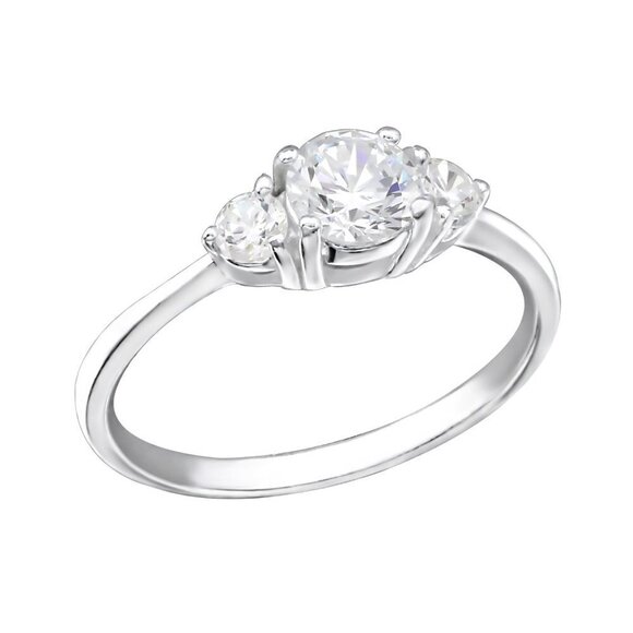 Sterling Silver 3 Stone Diamond Engagement Ring - Picture 1 of 5